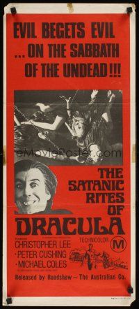 2b812 SATANIC RITES OF DRACULA Aust daybill '74 vampire Christopher Lee & his chained brides!