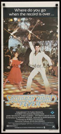 2b813 SATURDAY NIGHT FEVER Aust daybill '77 disco dancer John Travolta & Karen Lynn Gorney!