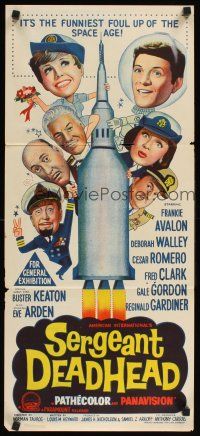 2b827 SERGEANT DEADHEAD Aust daybill '65 Frankie Avalon, Walley, Buster Keaton & cast on rocket!