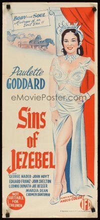 2b836 SINS OF JEZEBEL Aust daybill '53 sexy Paulette Goddard as most wicked Biblical woman!