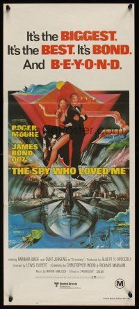 2b868 SPY WHO LOVED ME Aust daybill R80s great art of Roger Moore as James Bond 007 by Bob Peak!