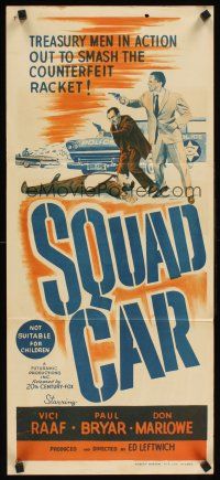 2b870 SQUAD CAR Aust daybill '60 action art of desperate danger and T-Men in action!