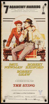 2b881 STING Aust daybill '74 best art of con men Paul Newman & Robert Redford by Richard Amsel
