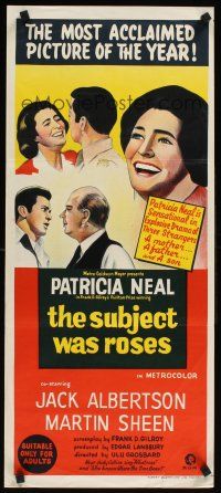 2b889 SUBJECT WAS ROSES Aust daybill '68 Martin Sheen, Patricia Neal, a story of three strangers!
