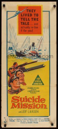 2b890 SUICIDE MISSION Aust daybill '56 directed by Michael Forlong, WWII English Navy action art!