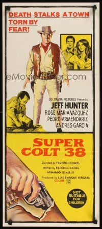 2b893 SUPER COLT 38 Aust daybill '69 Jeffrey Hunter, cool artwork of man reaching for gun!