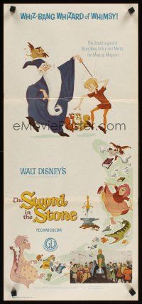 2b899 SWORD IN THE STONE Aust daybill R70s Disney's cartoon of King Arthur & Merlin the Wizard!