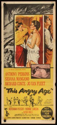 2b923 THIS ANGRY AGE Aust daybill '58 stone litho of Anthony Perkins & Silvana Mangano!