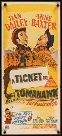 2b927 TICKET TO TOMAHAWK Aust daybill '50 Dan Dailey & Anne Baxter in a heap big funny picture!