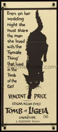 2b932 TOMB OF LIGEIA Aust daybill '70s Vincent Price, Roger Corman, Edgar Allan Poe, cool cat art!