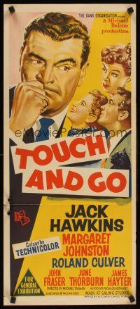 2b938 TOUCH & GO Aust daybill '55 different stone litho of Jack Hawkins & top cast!