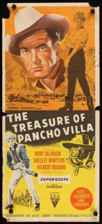 2b942 TREASURE OF PANCHO VILLA Aust daybill '55 art of cowboy Rory Calhoun w/machine gun!
