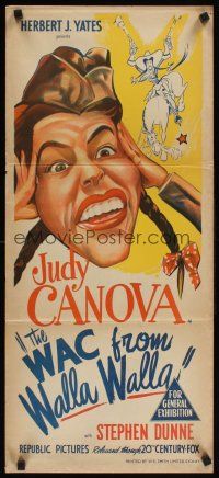 2b964 WAC FROM WALLA WALLA Aust daybill '52 artwork of wacky Judy Canova, Queen of the Cowgirls!