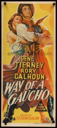 2b970 WAY OF A GAUCHO Aust daybill '52 great stone litho art of Gene Tierney & Rory Calhoun!