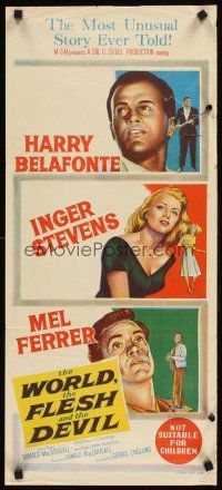 2b986 WORLD, THE FLESH & THE DEVIL Aust daybill '59 Inger Stevens, Harry Belafonte & Mel Ferrer!