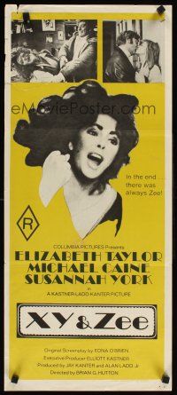 2b990 X Y & ZEE Aust daybill '71 close-up of Elizabeth Taylor, Michael Caine, Susannah York!