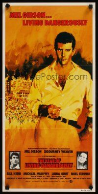 2b993 YEAR OF LIVING DANGEROUSLY Aust daybill '82 Peter Weir, art of Mel Gibson by Stapleton!