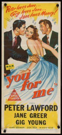 2b994 YOU FOR ME Aust daybill '52 pretty Jane Greer between Peter Lawford & Gig Young!