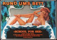 2b159 SCHOOL FOR SEX German 33x47 '68 artwork of sexy redhead in bed!