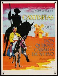 2b029 DON QUIXOTE RIDES AGAIN Mexican poster '73 cool art of Cantinflas on donkey!
