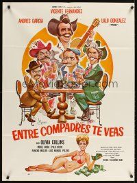 2b031 ENTRE COMPADRES TE VEAS Mexican poster '87 wacky & sexy Carreno artwork of gamblers!