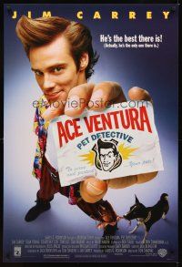 2c014 ACE VENTURA PET DETECTIVE 1sh '94 Jim Carrey tries to find Miami Dolphins mascot!