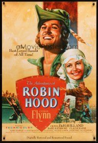 2c019 ADVENTURES OF ROBIN HOOD 1sh R89 Errol Flynn as Robin Hood, De Havilland, Rodriguez art!