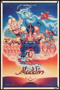 2c025 ALADDIN DS 1sh '92 classic Walt Disney Arabian fantasy cartoon, image of entire cast!