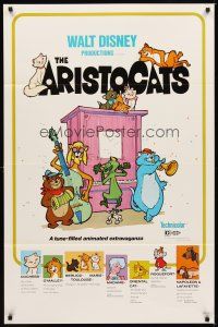 2c043 ARISTOCATS 1sh R80 Walt Disney feline jazz musical cartoon, great art of dancing cats!