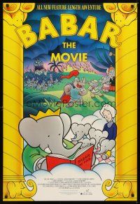 2c051 BABAR: THE MOVIE 1sh '89 cool art of classic cartoon elephants!