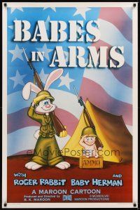 2c052 BABES IN ARMS Kilian 1sh '88 Roger Rabbit & Baby Herman in Army uniform with rifles!