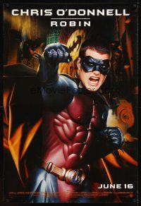2c067 BATMAN FOREVER advance DS 1sh '95 cool image of angry Chris O'Donnell as Robin!