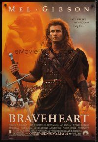 2c110 BRAVEHEART advance DS 1sh '95 cool image of Mel Gibson as William Wallace!