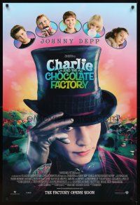 2c132 CHARLIE & THE CHOCOLATE FACTORY advance DS 1sh '05 Johnny Depp as WIlly Wonka, Tim Burton!