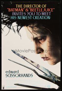 2c218 EDWARD SCISSORHANDS 1sh '90 Tim Burton classic, best close up of scarred Johnny Depp!