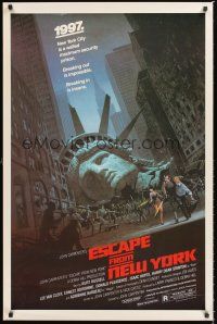 2c232 ESCAPE FROM NEW YORK 1sh '81 John Carpenter, art of decapitated Lady Liberty by Barry E. Jackson!