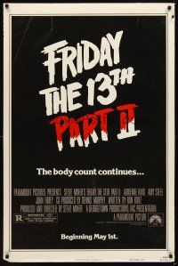 2c257 FRIDAY THE 13th PART II advance teaser 1sh '81 slasher horror sequel, body count continues!