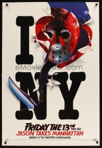 2c260 FRIDAY THE 13th PART VIII Aug 4th teaser 1sh '89 recalled I Love New York style!