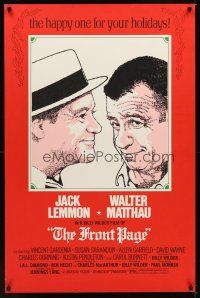 2c262 FRONT PAGE rare holiday advance 1sh '75 art of Jack Lemmon & Walter Matthau!