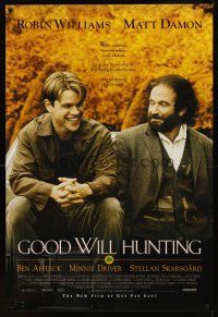 2c290 GOOD WILL HUNTING 1sh '97 great image of smiling Matt Damon & Robin Williams!
