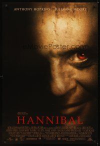 2c302 HANNIBAL int'l 1sh '00 creepy close up of red-eyed Anthony Hopkins as Dr. Lector!