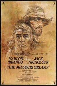 2c442 MISSOURI BREAKS advance 1sh '76 art of Marlon Brando & Jack Nicholson by Bob Peak!