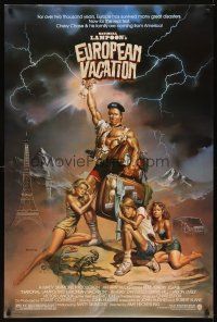 2c466 NATIONAL LAMPOON'S EUROPEAN VACATION 1sh '85 Boris Vallejo art with strongman Chevy Chase!