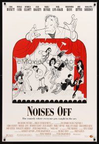 2c474 NOISES OFF DS 1sh '92 great wacky Al Hirschfeld art of cast as puppets!