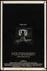 2c527 POLTERGEIST style B 1sh '82 Tobe Hooper, classic, they're here, Heather O'Rourke by TV!