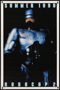 2c574 ROBOCOP 2 teaser DS 1sh '90 super close up of cyborg policeman Peter Weller, sci-fi sequel!