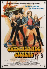 2c676 SWITCHBLADE SISTERS 1sh R96 Jack Hill, fantastic art of sexy bad girl gang with guns!