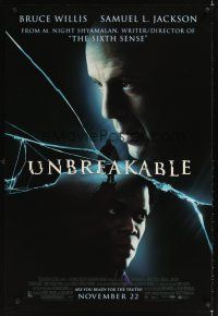 2c727 UNBREAKABLE advance DS 1sh '00 M. Night Shyamalan directed, Bruce Willis, Samuel L. Jackson!