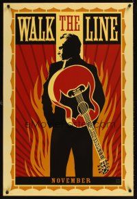 2c749 WALK THE LINE style A teaser DS 1sh '05 really cool artwork of Joaquin Phoenix as Johnny Cash