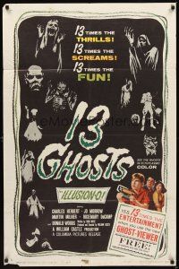2d004 13 GHOSTS black style 1sh '60 William Castle, great art of all the spooks, ILLUSION-O!